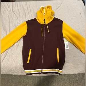 Yellow and Maroon Zip Up Hoodie Medium